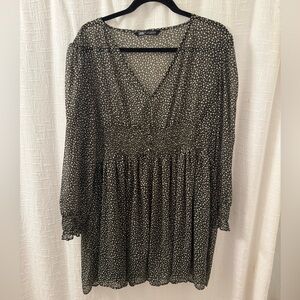 Zara Black and White Patterned Long Sleeve Dress